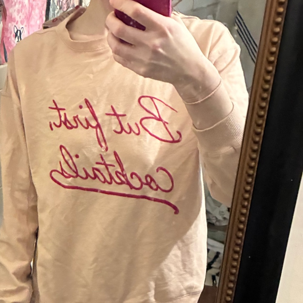 NWT Wildfox “But First, Cocktails” Pink Cotton Blend Sweatshirt, fits XS-m - Picture 8 of 9